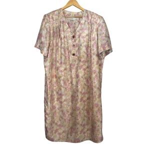 Vintage Liz Claiborne 100% Silk Floral House Dress Womens 22W Pink Pastel 80s